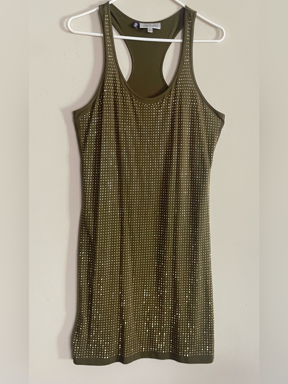 Jennifer Lopez Olive Green Tank Dress with Gold Studs